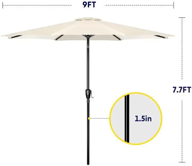 Alt view image 2 of 7 - 9ft Umbrella Outdoor with 8 Sturdy Ribs Push Button Tilt for Pool Garden Beige