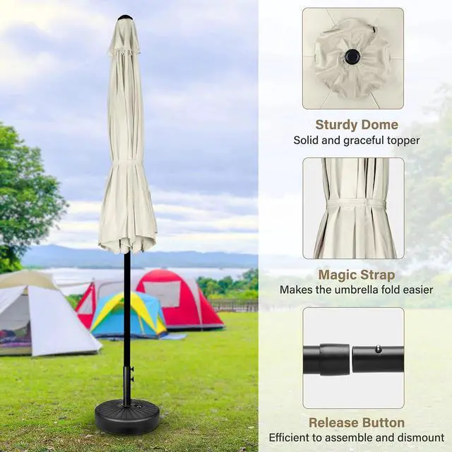 Alt view image 3 of 7 - 9ft Umbrella Outdoor with 8 Sturdy Ribs Push Button Tilt for Pool Garden Beige