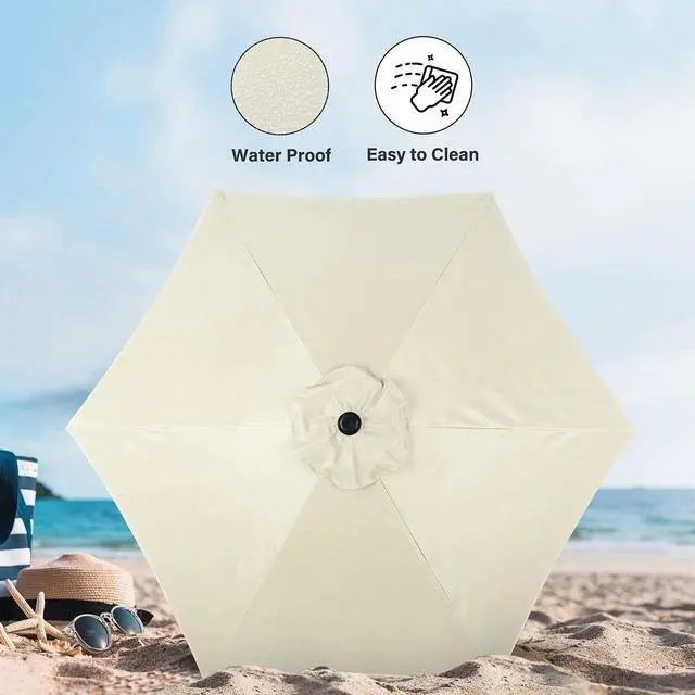 Alt view image 5 of 7 - 9ft Umbrella Outdoor with 8 Sturdy Ribs Push Button Tilt for Pool Garden Beige