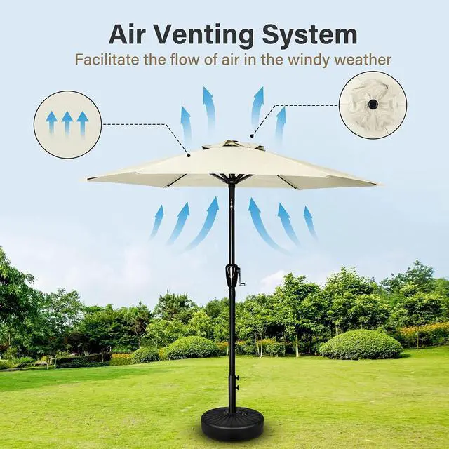 Alt view image 4 of 7 - 9ft Umbrella Outdoor with 8 Sturdy Ribs Push Button Tilt for Pool Garden Beige