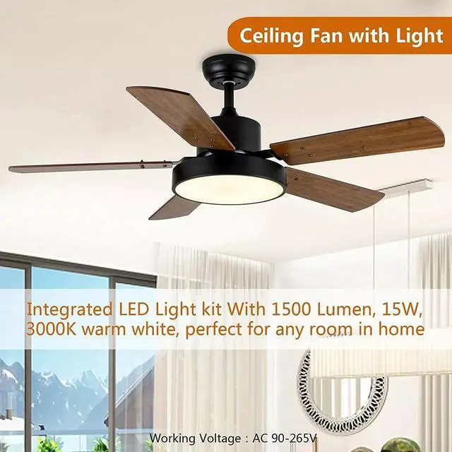 Alt view image 4 of 7 - Simple Deluxe Modern 44'' Ceiling Fan with LED Light and Remote Control 5 Blades
