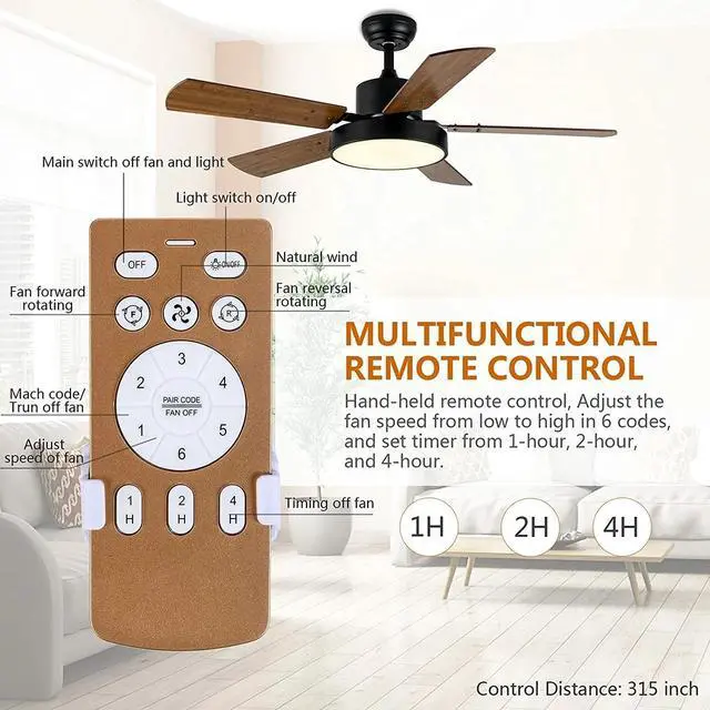 Alt view image 5 of 7 - Simple Deluxe Modern 44'' Ceiling Fan with LED Light and Remote Control 5 Blades