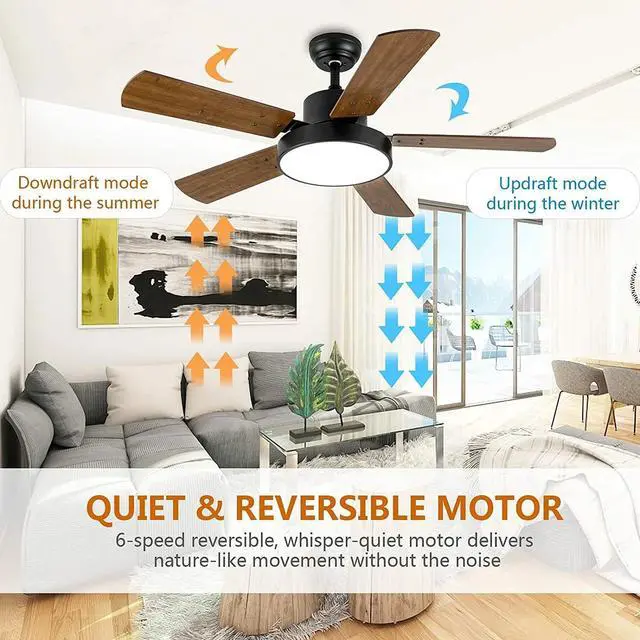 Alt view image 6 of 7 - Simple Deluxe Modern 44'' Ceiling Fan with LED Light and Remote Control 5 Blades