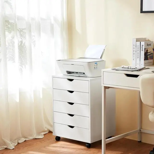 Alt view image 5 of 7 - 5 Drawer Chest Drawers Wood Organization Furniture with Wheels White