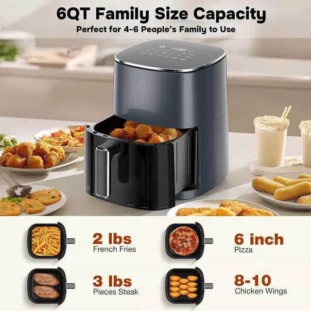 Alt view image 2 of 4 - Air Fryer 6.34QT +1Drawer 12 Presets Functions Digital Family 1700W,Smart Finish