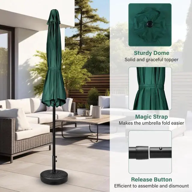 Alt view image 6 of 7 - 7.5ft Outdoor Umbrella with 6 Ribs with Push Button Tilt/Crank for Pool Green
