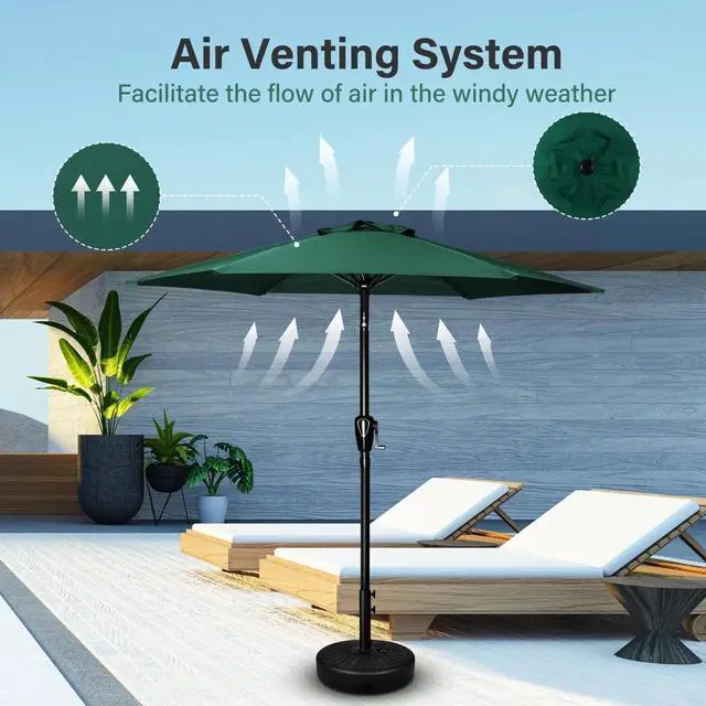 Alt view image 4 of 7 - 7.5ft Outdoor Umbrella with 6 Ribs with Push Button Tilt/Crank for Pool Green