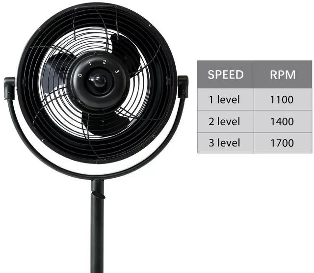 Alt view image 7 of 7 - Industrial Retro Pedestal Stand Fan Adjustable Height for Industrial Residential