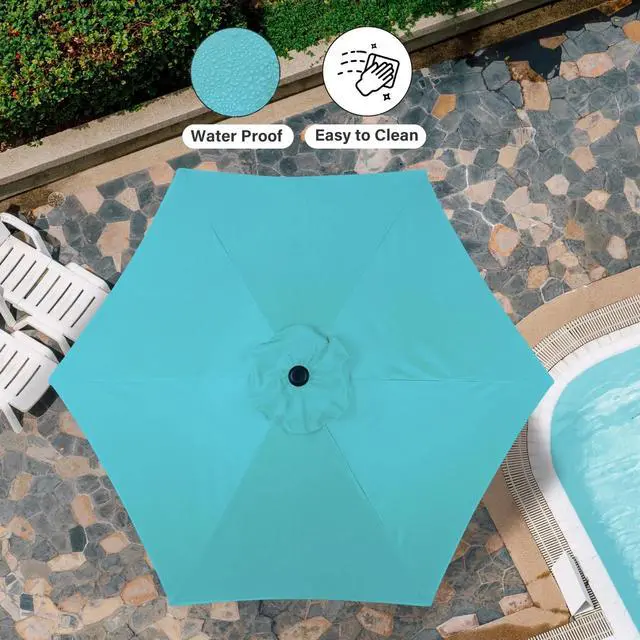 Alt view image 7 of 7 - 7.5' Patio Umbrella Outdoor Market Yard Umbrella with 6 Sturdy Ribs Turquoise