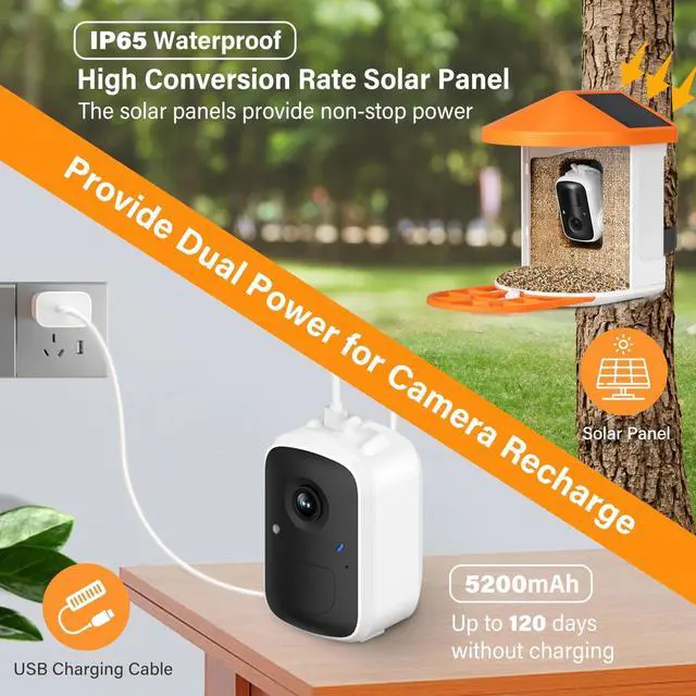 Alt view image 4 of 6 - Smart Bird Feeder with Camera Solar Powered with Camera HD 1080P Orange