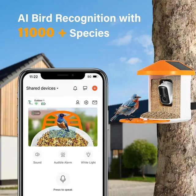 Alt view image 5 of 6 - Smart Bird Feeder with Camera Solar Powered with Camera HD 1080P Orange