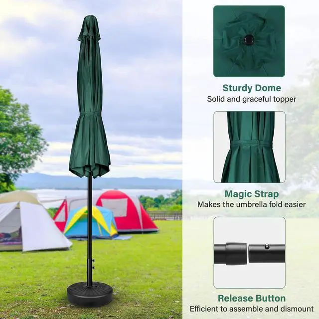 Alt view image 3 of 6 - 9' Patio Umbrella Outdoor Market Yard Umbrella with Push Button Tilt/Crank Green