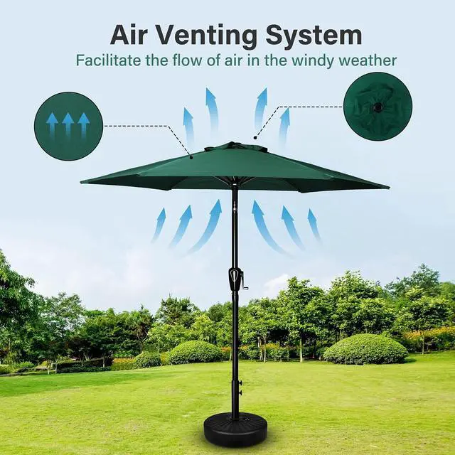 Alt view image 2 of 6 - 9' Patio Umbrella Outdoor Market Yard Umbrella with Push Button Tilt/Crank Green
