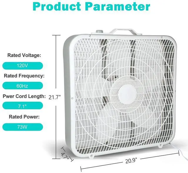 Alt view image 4 of 7 - 20 Box Fan 3-Speed Cooling Table Fan with Aerodynamic Shaped Fan Blades