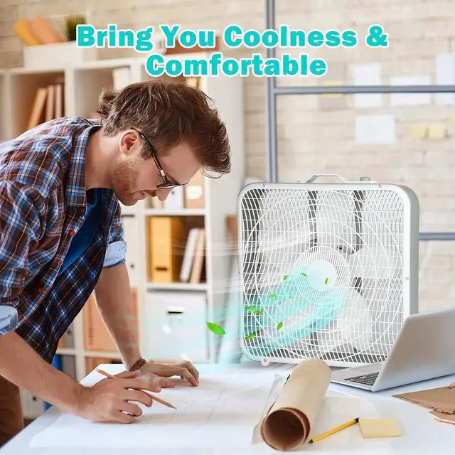 Alt view image 6 of 7 - 20 Box Fan 3-Speed Cooling Table Fan with Aerodynamic Shaped Fan Blades