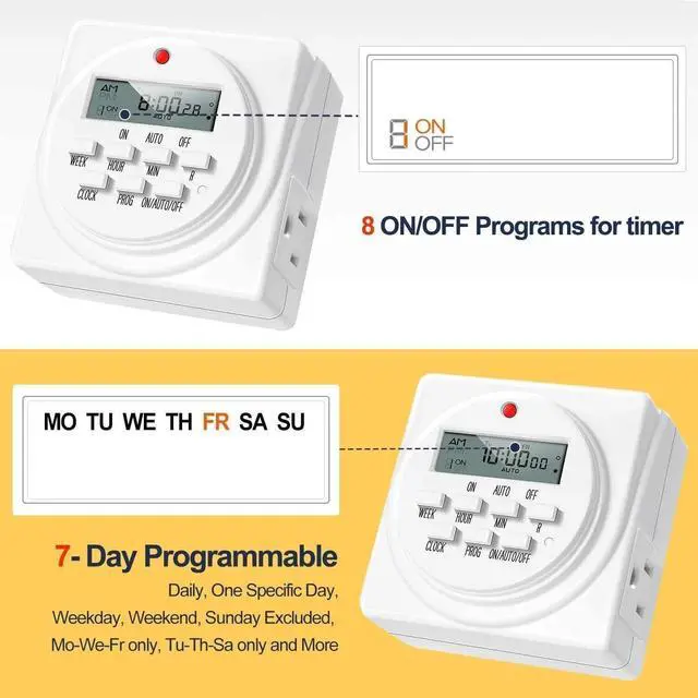 Alt view image 2 of 5 - Digital Programmable Electric Timer Indoor Dual Outlet Switch for Lights 2 Pack