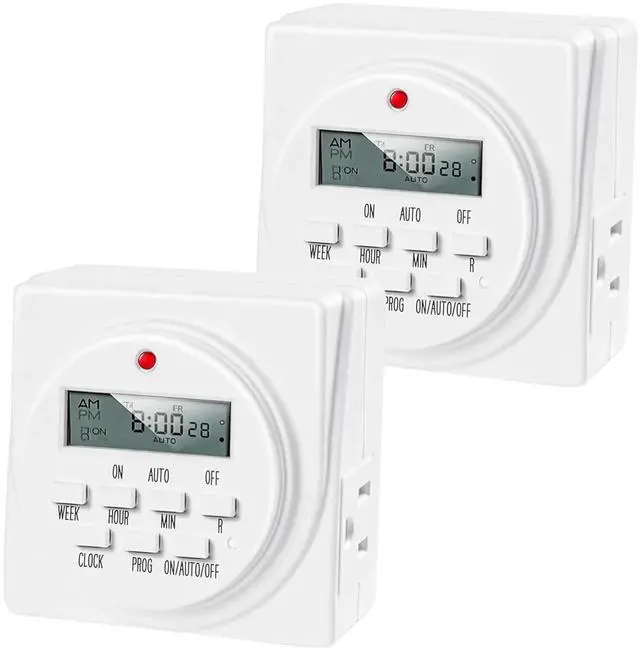 Main image of Digital Programmable Electric Timer Indoor Dual Outlet Switch for Lights 2 Pack