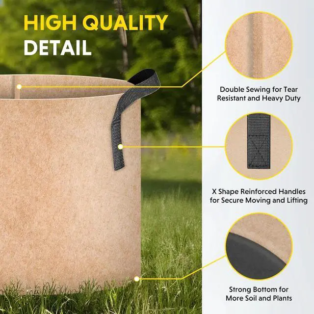 Alt view image 6 of 6 - 5 Pack 5 Gallon Tan Grow Bags for Tomato Fruits Vegetables and Flowers