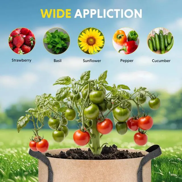 Alt view image 4 of 6 - 5 Pack 5 Gallon Tan Grow Bags for Tomato Fruits Vegetables and Flowers
