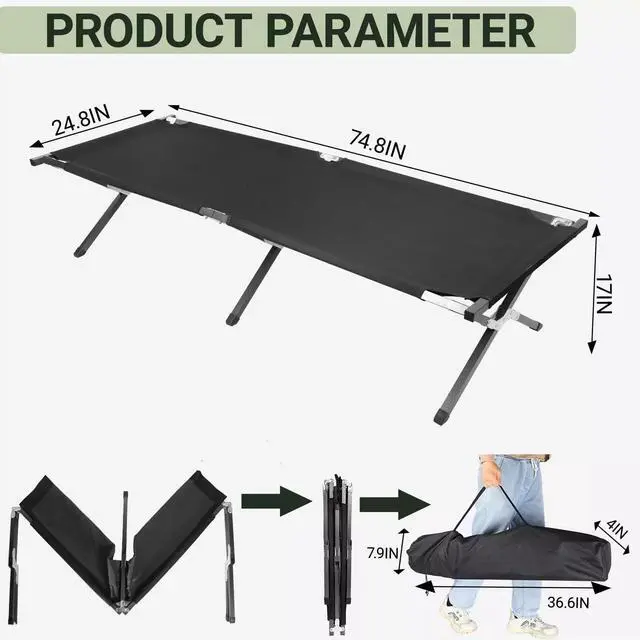 Alt view image 2 of 7 - Folding Camping Cot with Storage Bag Portable and Lightweight Sleeping Bed