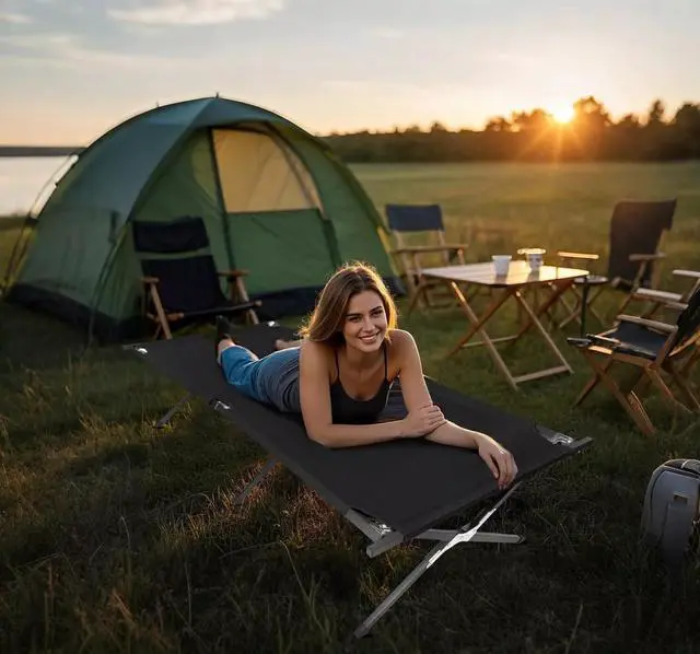Alt view image 7 of 7 - Folding Camping Cot with Storage Bag Portable and Lightweight Sleeping Bed