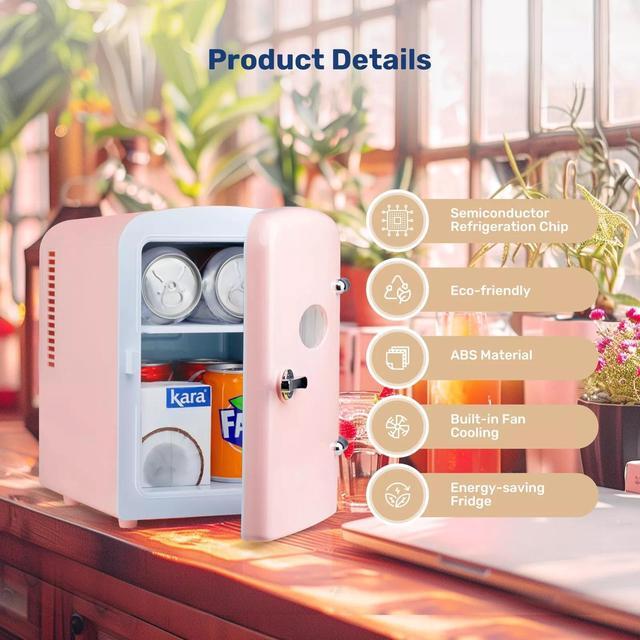 Alt view image 4 of 7 - 4L 6 Can Portable Mini Fridge Compact Cooler & Warmer with window Pink