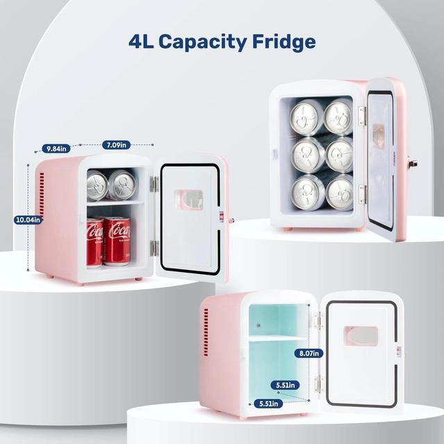 Alt view image 7 of 7 - 4L 6 Can Portable Mini Fridge Compact Cooler & Warmer with window Pink