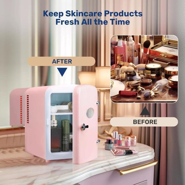 Alt view image 2 of 7 - 4L 6 Can Portable Mini Fridge Compact Cooler & Warmer with window Pink