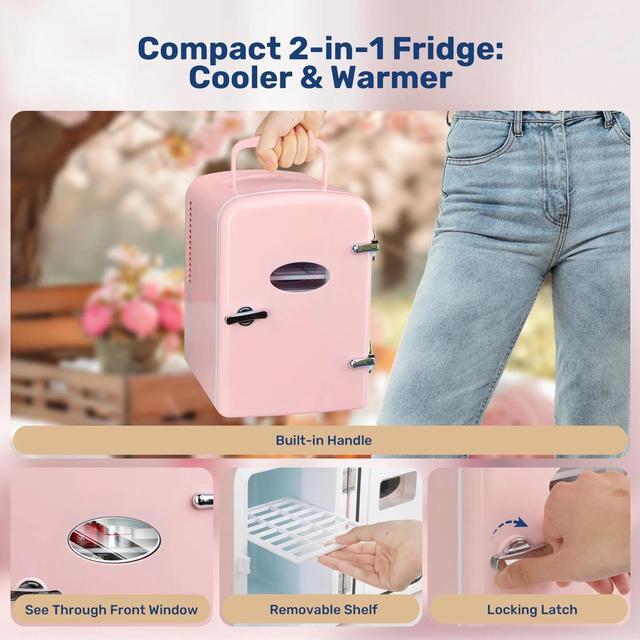 Alt view image 6 of 7 - 4L 6 Can Portable Mini Fridge Compact Cooler & Warmer with window Pink