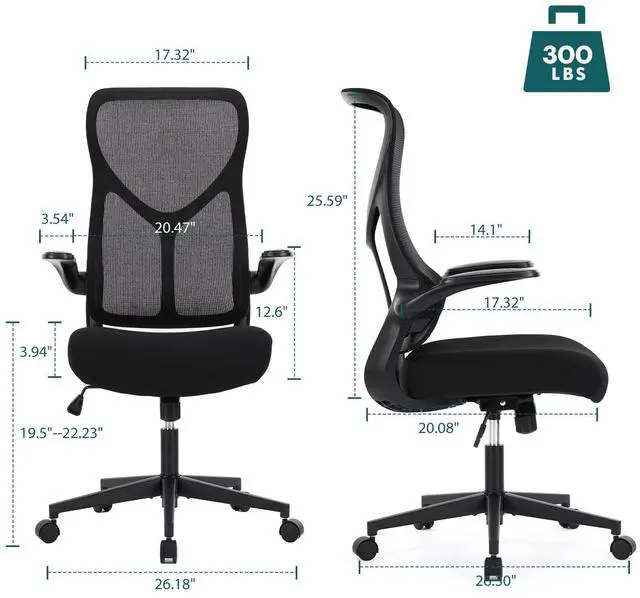 Alt view image 5 of 6 - Mesh Chair with Flip-up Armrest Lumbar Support Backrest for Home Office Black