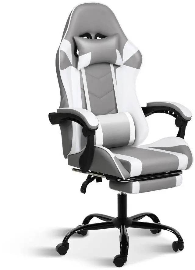 Main image of White Gaming Chair with Footrest, Big and Tall Gamer Chair, Racing Style A
