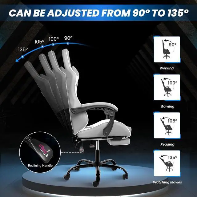 Alt view image 4 of 7 - White Gaming Chair with Footrest, Big and Tall Gamer Chair, Racing Style A