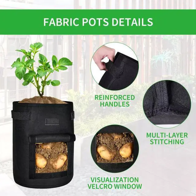 Alt view image 4 of 7 - 7-Gallon 5-Pack Potato Grow Bags & 15-gal 5-pcs Plant Pots for Vegetable