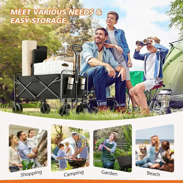 Alt view image 3 of 7 - Foldable Wagon Cart Large Capacity with All-Terrain Wheel for Shopping Camping