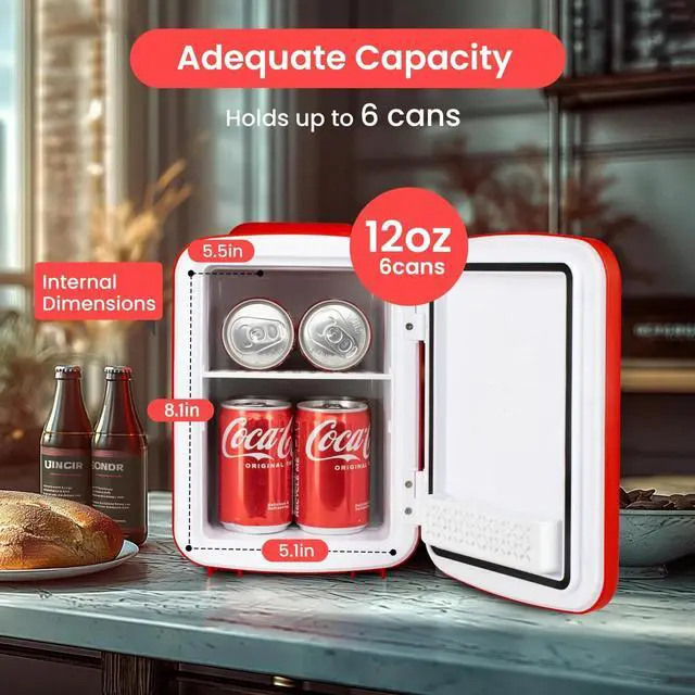 Alt view image 5 of 7 - Mini Fridge 4L/6 Can Portable Cooler & Warmer Refrigerator for Drink Red