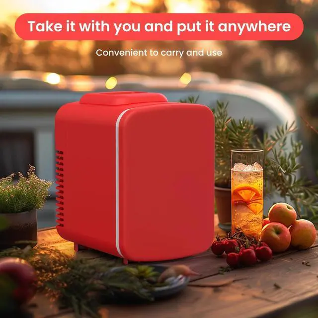 Alt view image 7 of 7 - Mini Fridge 4L/6 Can Portable Cooler & Warmer Refrigerator for Drink Red