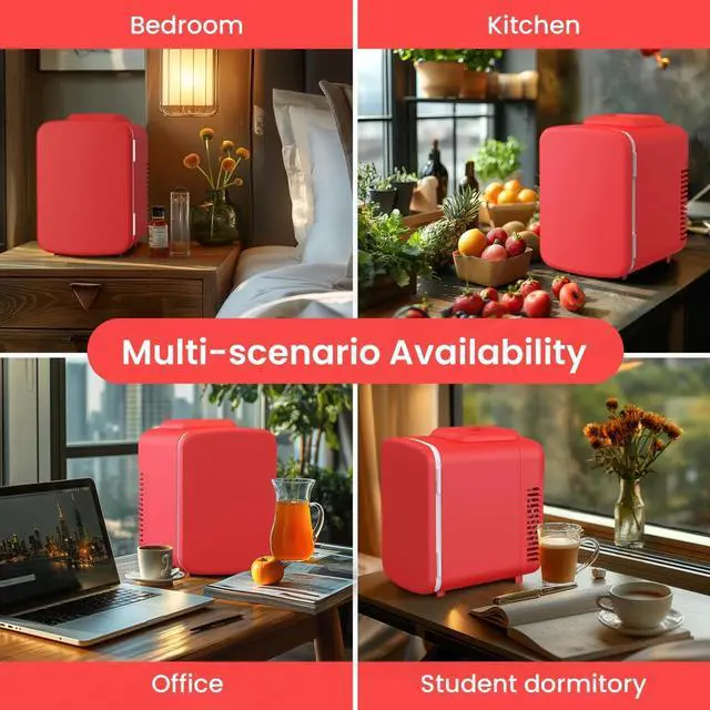Alt view image 4 of 7 - Mini Fridge 4L/6 Can Portable Cooler & Warmer Refrigerator for Drink Red