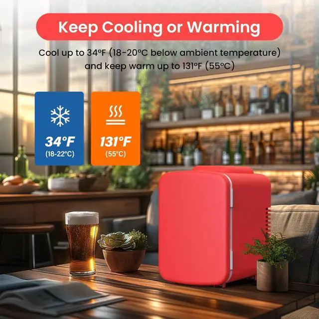 Alt view image 2 of 7 - Mini Fridge 4L/6 Can Portable Cooler & Warmer Refrigerator for Drink Red