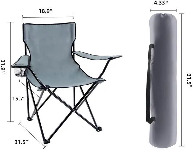 Alt view image 2 of 6 - Portable Folding Grey Camping Chair Large