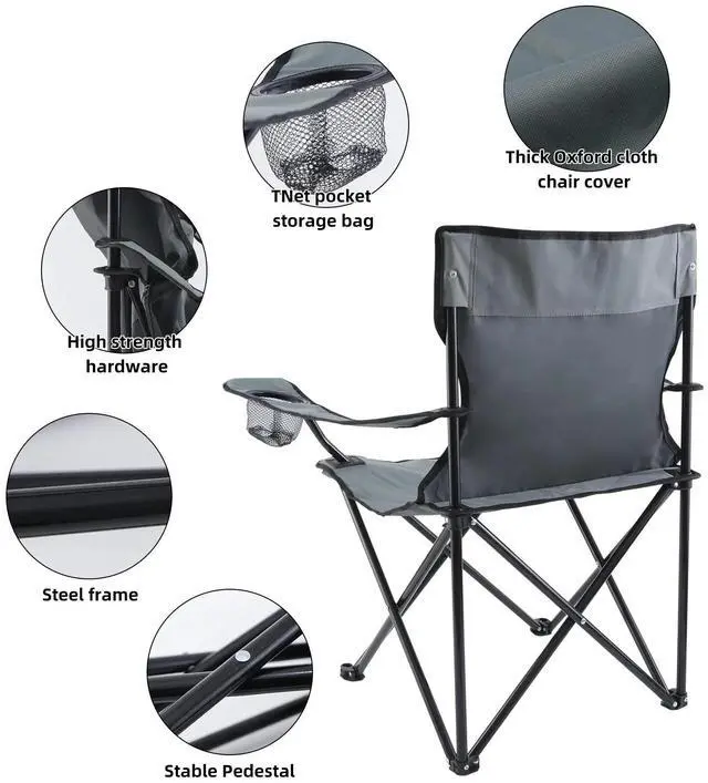 Alt view image 5 of 6 - Portable Folding Grey Camping Chair Large