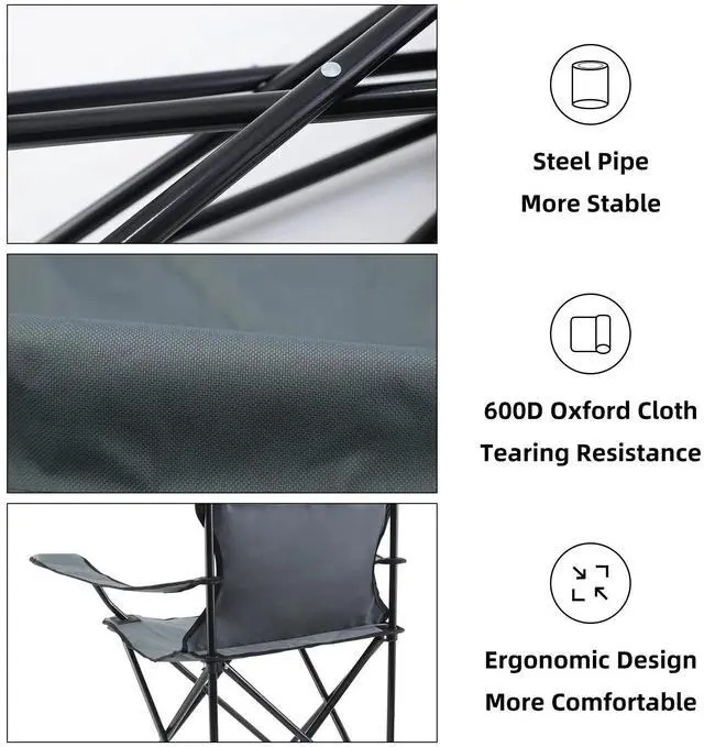 Alt view image 3 of 6 - Portable Folding Grey Camping Chair Large