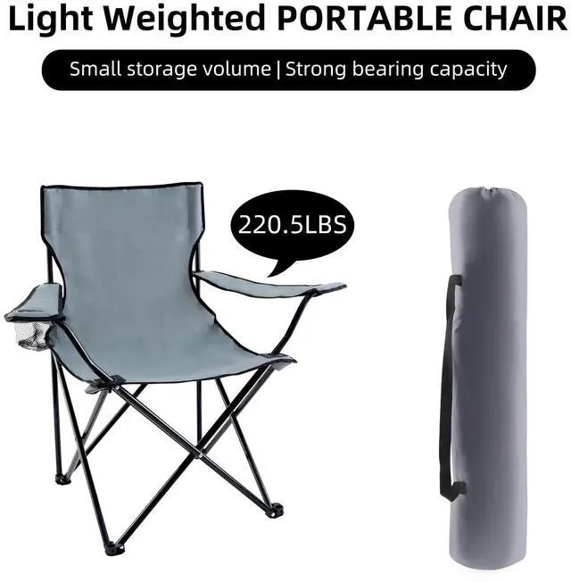 Alt view image 4 of 6 - Portable Folding Grey Camping Chair Large