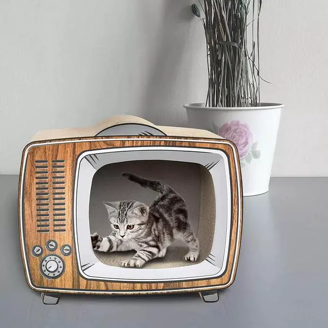 Alt view image 7 of 7 - TV Cat Scratcher Cardboard Lounge Bed Board Pads Prevents Furniture Damage