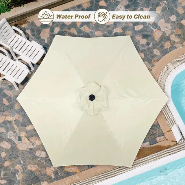Alt view image 2 of 6 - 7.5ft Patio Umbrella with Push Button Tilt/Crank Outdoor Market Umbrella Beige