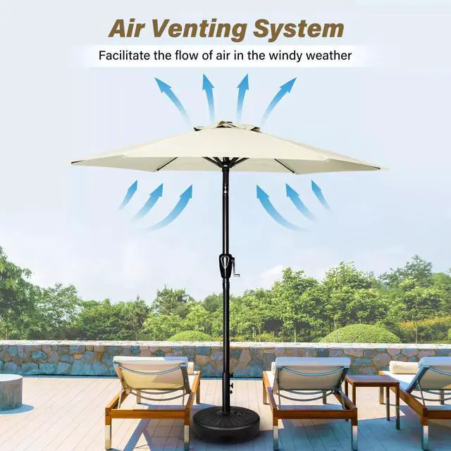 Alt view image 4 of 6 - 7.5ft Patio Umbrella with Push Button Tilt/Crank Outdoor Market Umbrella Beige