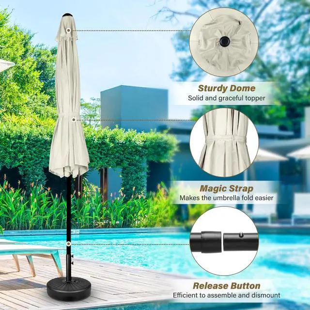 Alt view image 3 of 6 - 7.5ft Patio Umbrella with Push Button Tilt/Crank Outdoor Market Umbrella Beige