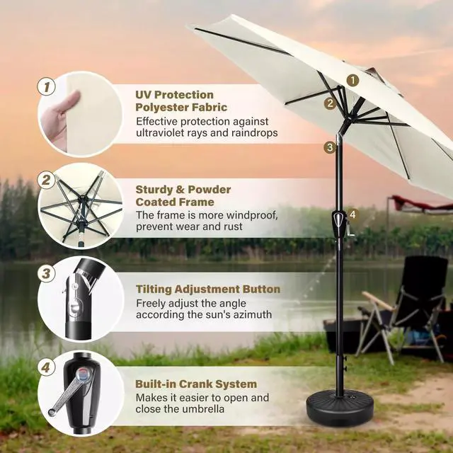 Alt view image 5 of 6 - 7.5ft Patio Umbrella with Push Button Tilt/Crank Outdoor Market Umbrella Beige