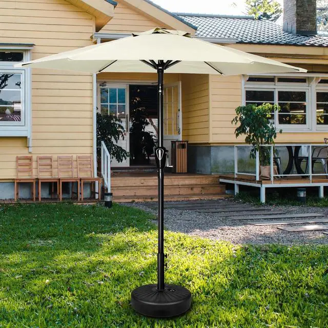 Alt view image 6 of 6 - 7.5ft Patio Umbrella with Push Button Tilt/Crank Outdoor Market Umbrella Beige