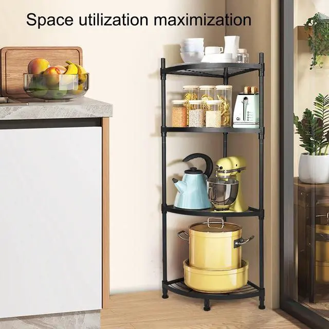 Alt view image 5 of 7 - 4-Tier Corner Shelving Unit 13" D x 19" W x 43" H Metal Storage for Living Room