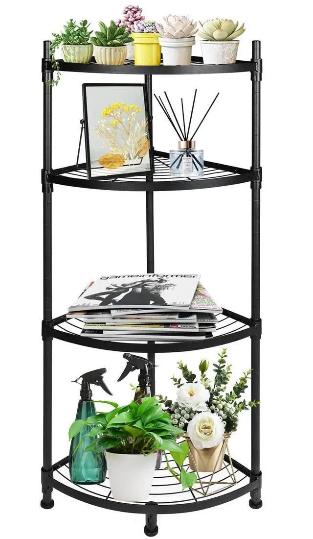 Main image of 4-Tier Corner Shelving Unit 13" D x 19" W x 43" H Metal Storage for Living Room